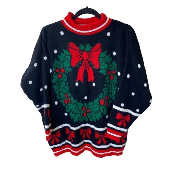 knitwaves Sweaters - Vintage Knitwaves Christmas Wreath Sweater Sz M-L